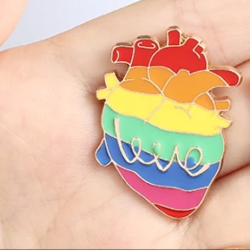 Love Anatomy Heart Pin Gold Rainbow Pride Cufflink - Picture 5 of 9